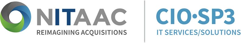 NITAAC and CIO-SP3 logos; IT services and solutions, reimagining acquisitions.