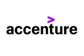 Accenture logo featuring bold black text with a purple greater-than sign accent above the t.