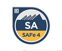 SAFe 4 emblem with abstract mountains and SA initials, symbolizing scaled agile framework certification.