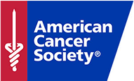 American Cancer Society logo with blue background and red emblem featuring a sword and serpent.