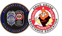 Fairfax County Police and D.A.R.E. logos highlighting drug abuse resistance and community safety initiatives.