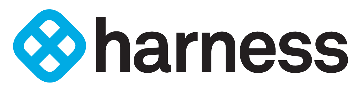 Harness logo featuring a blue diamond shape and the word "harness" in bold black font, representing a modern software company focused on continuous integration and delivery solutions.